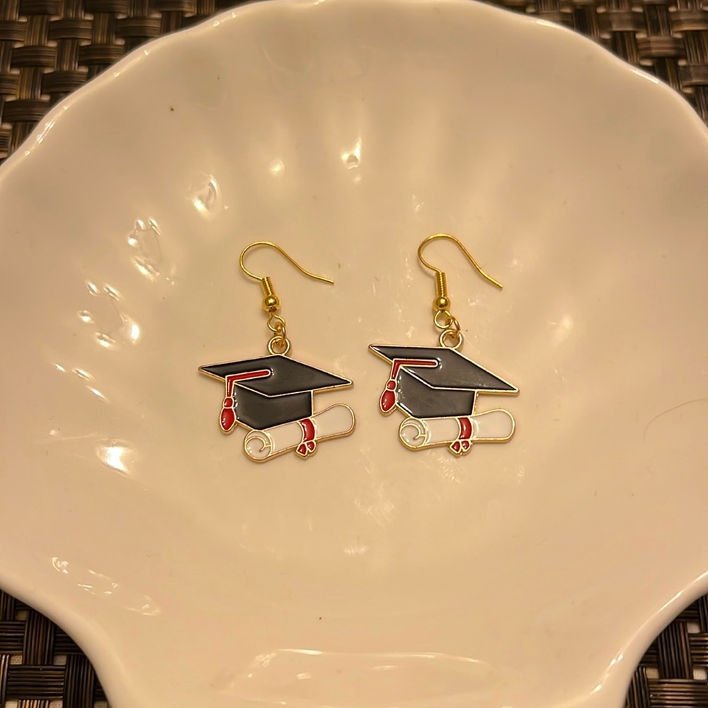 Graduation Cap and Diploma Charm Earrings